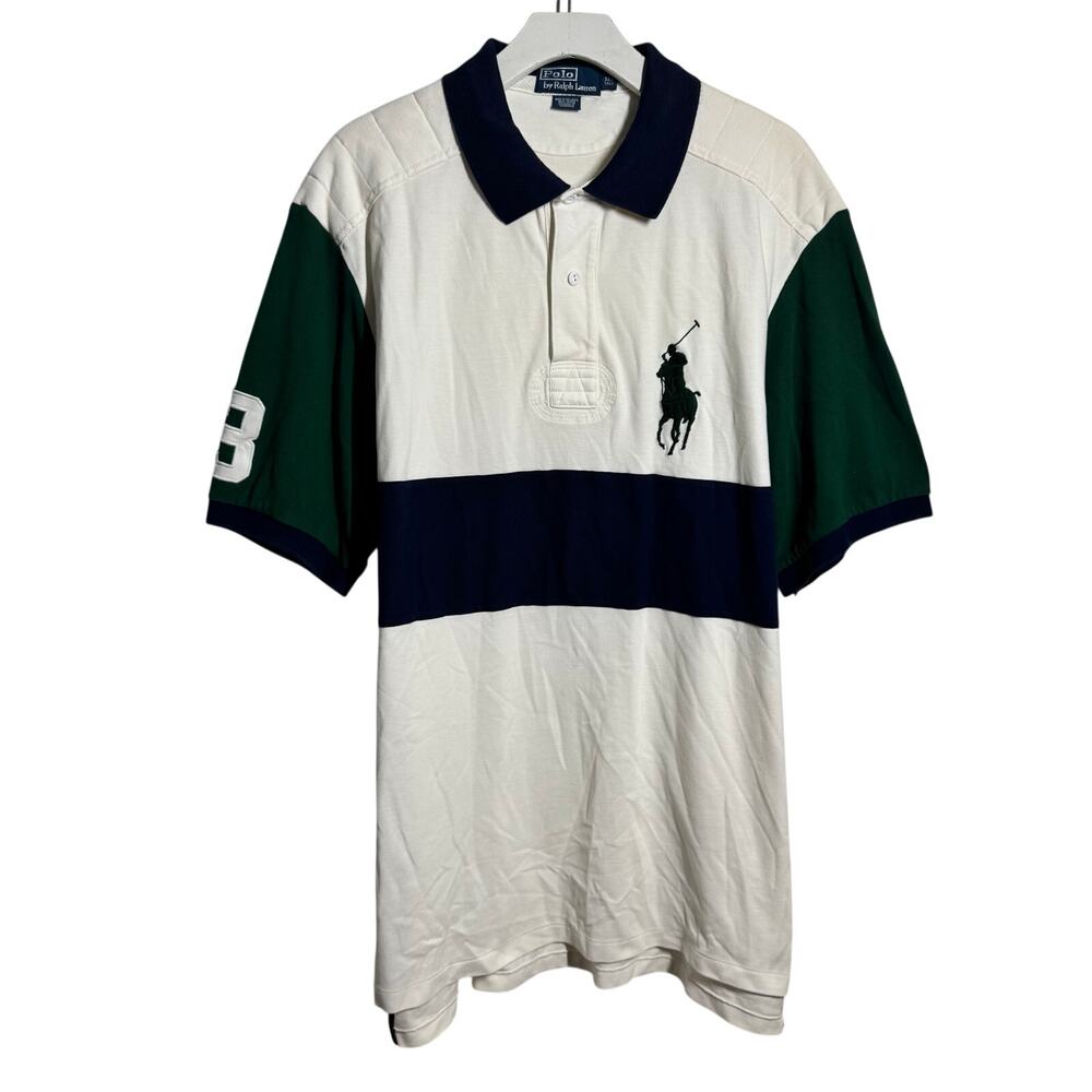 Polo By Ralph Lauren Rugby Big Pony Vtg Shirt Men XLT White Green Prep Old Money